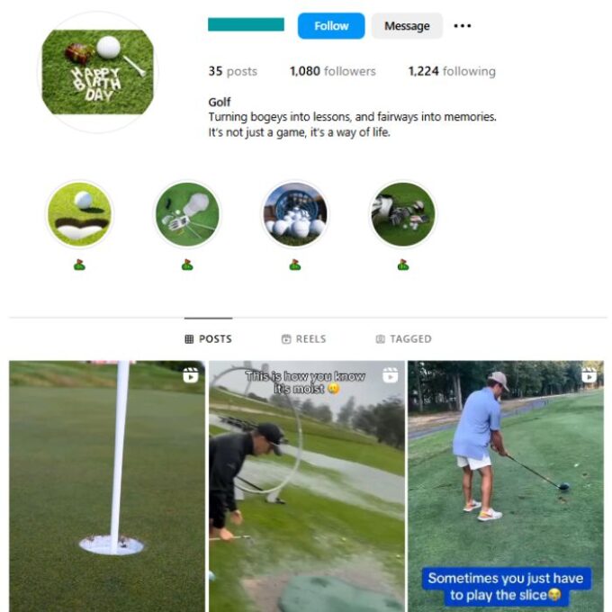 1K Golf FYP Instagram Account for sale