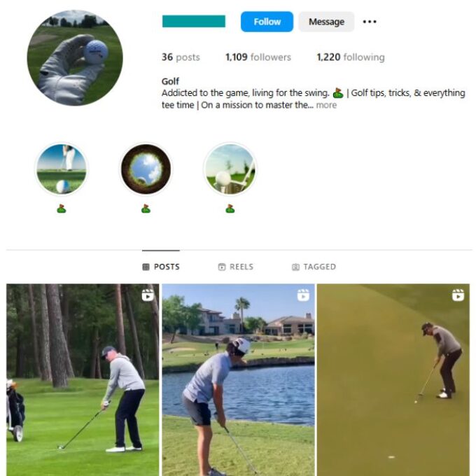 1K Golf Highlights Instagram Account for sale