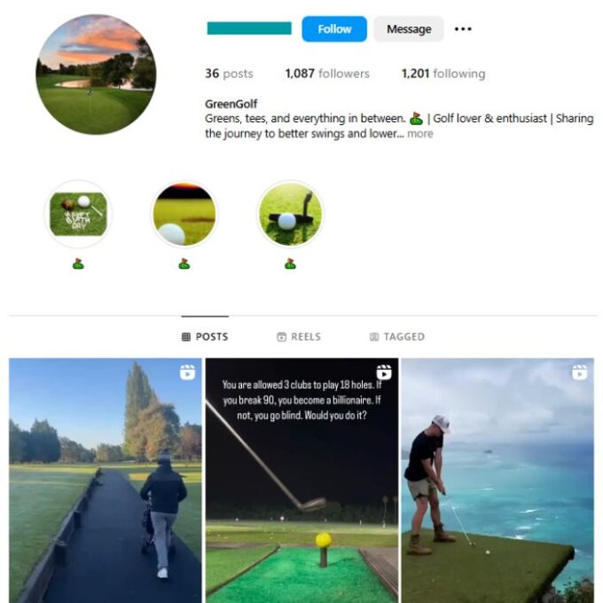1K Golf Sports Instagram Account for sale