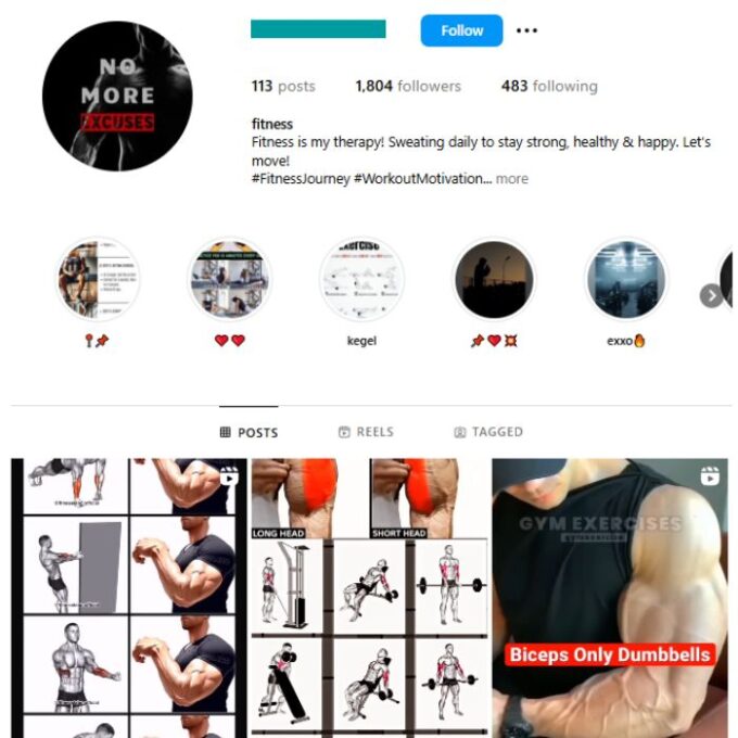 1K Gym Workout Instagram Account for sale