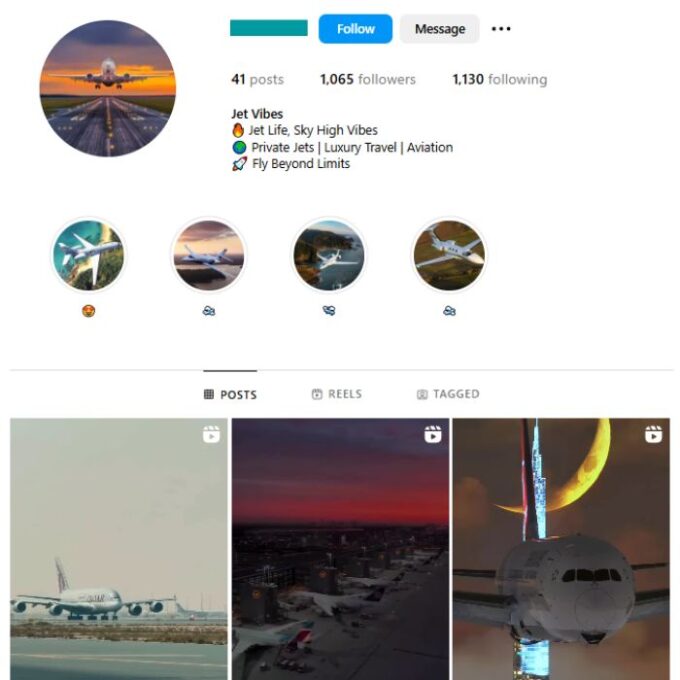 1K Jets Airplanes Instagram Account for sale