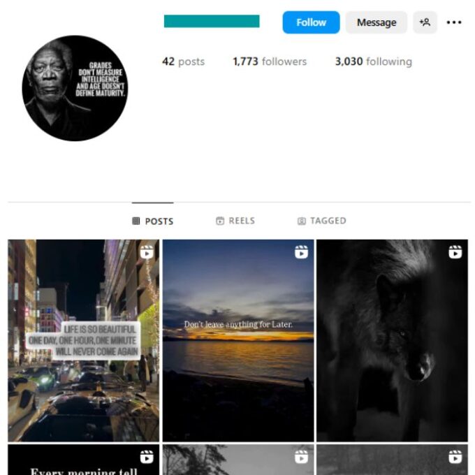 1K Success Motivation Instagram Account for sale