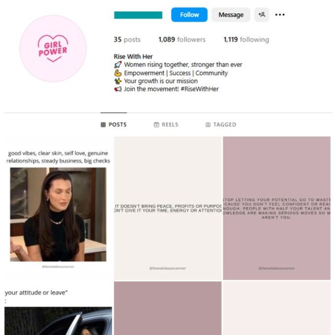 1K Women's Empowerment Instagram Account for sale