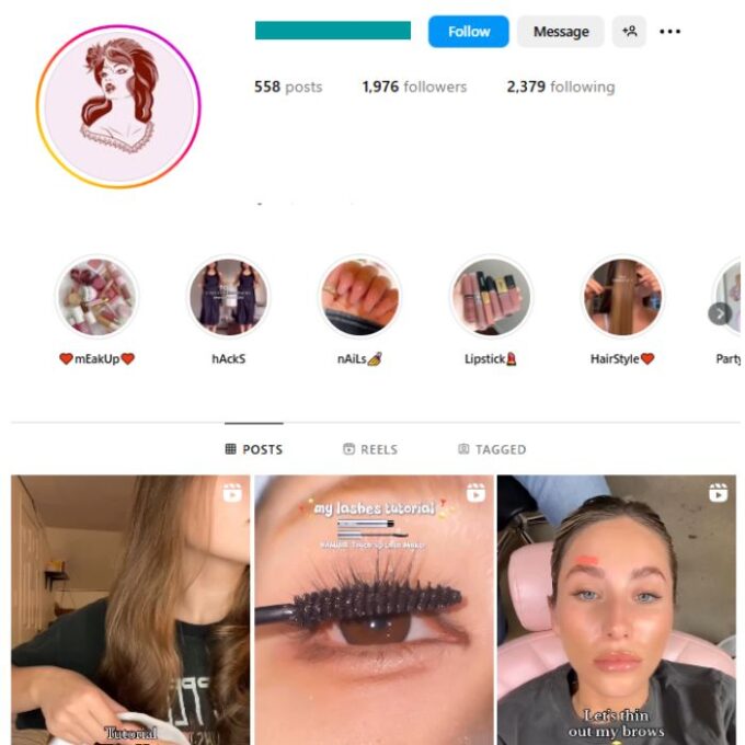 1K Women's Makeup Instagram Account for sale