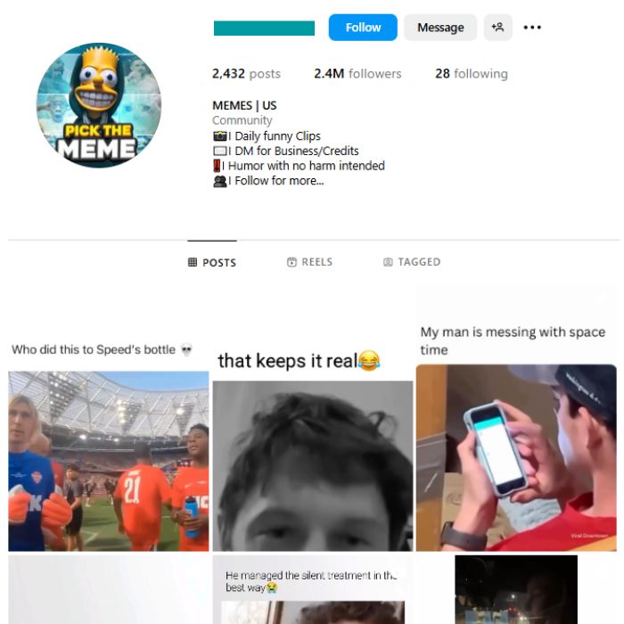 2.4M Viral Funny Memes Instagram Account for sale