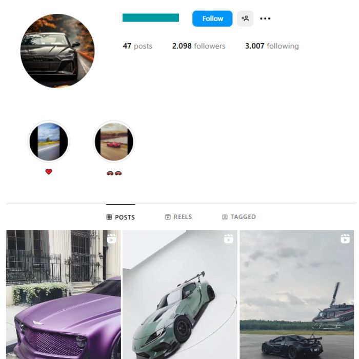 2K Super Cars Instagram Account for sale