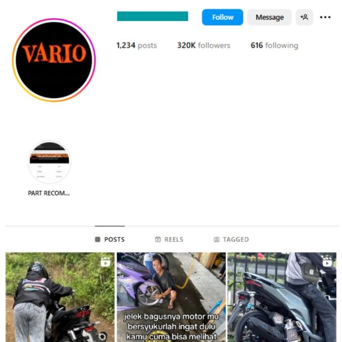 320K Indonesian Bikes Motorcycle Instagram Account for sale