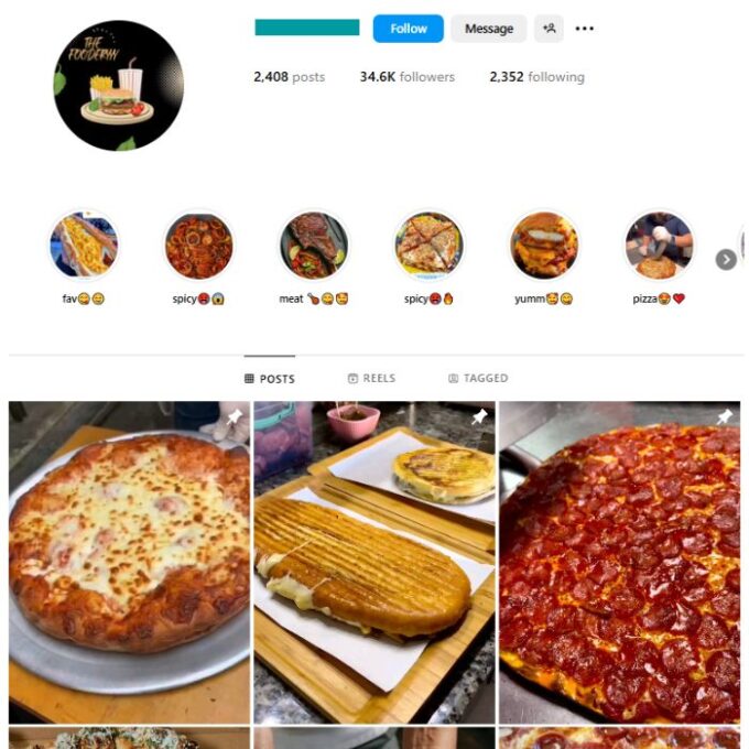 34K Pizzas Fast Food Instagram Account for sale