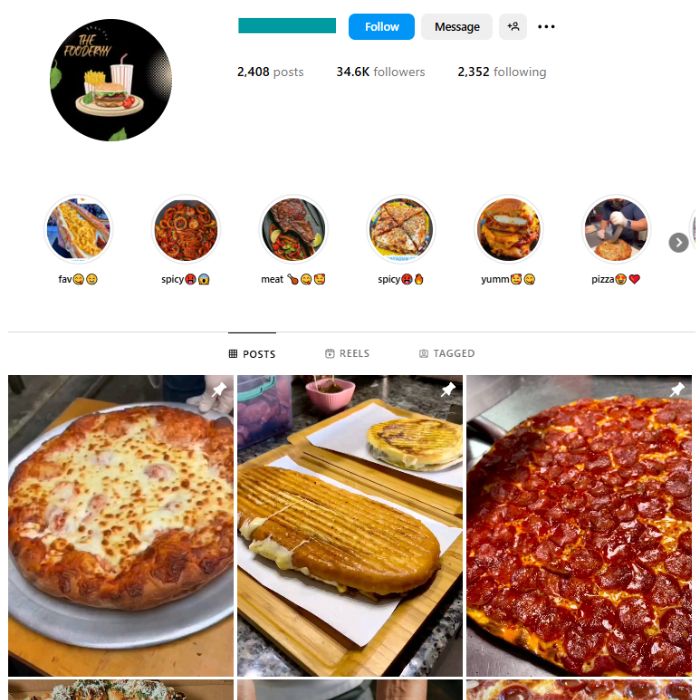 34K Pizzas Fast Food Instagram Account for sale
