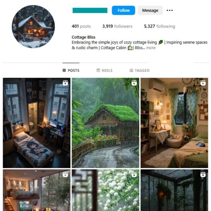 3K Cabin Interior Nature Instagram Account for sale