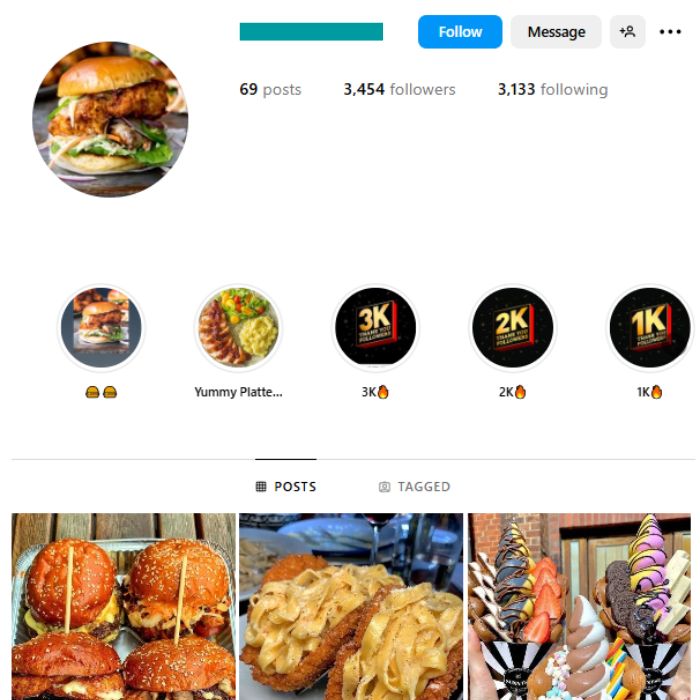 3K Food Cuisine Instagram Account for sale