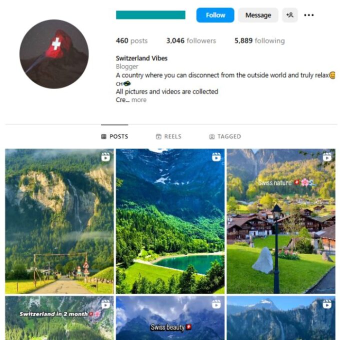 3K Travel Switzerland Instagram Account for sale