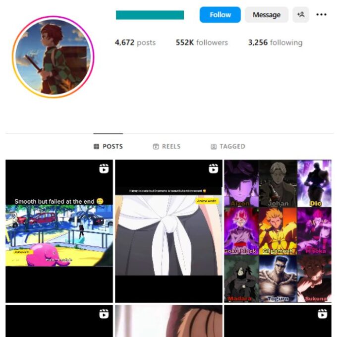 550k Anime Instagram Account for sale