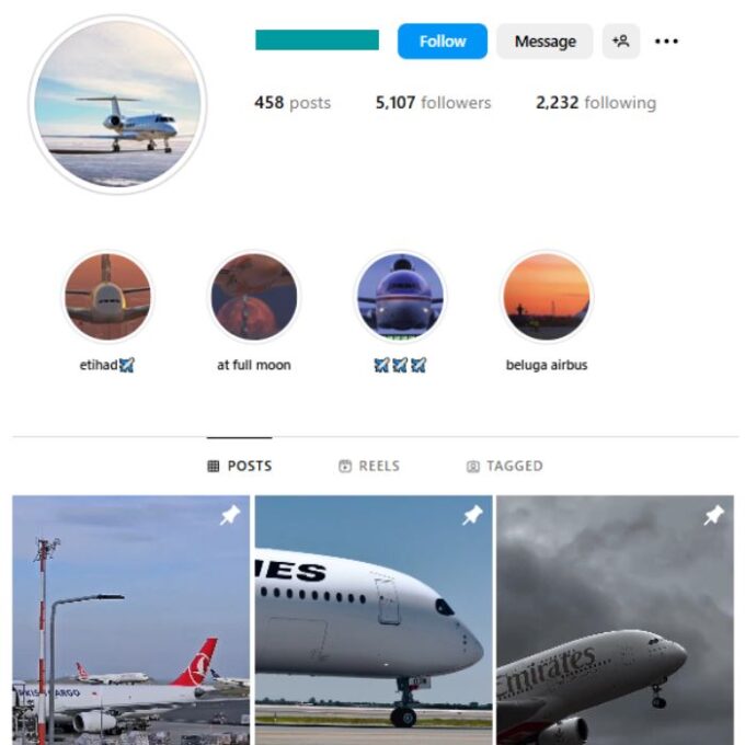 5K Aviation Airplanes Instagram Account for sale