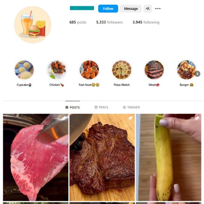 5K Food Cooking Instagram Account for sale
