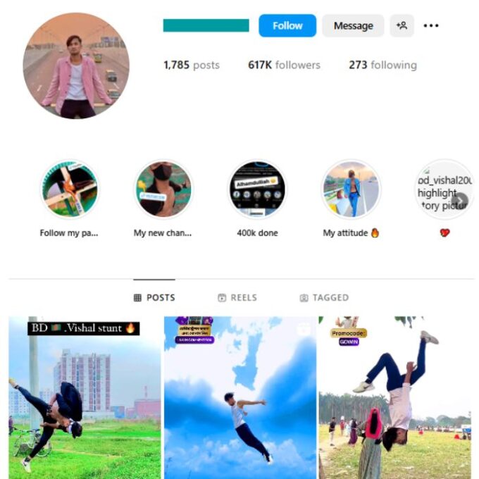 610K Parkour Flips Instagram Account for sale