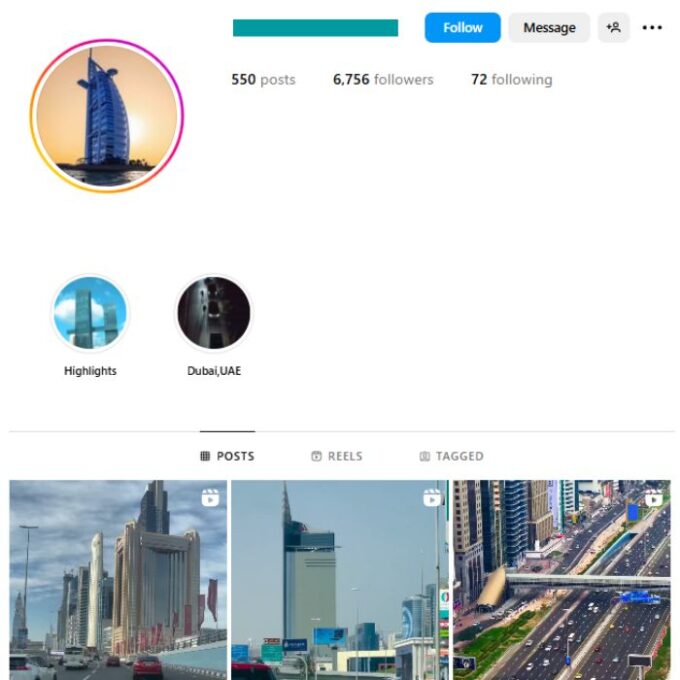 6K Travel Dubai Instagram Account for sale