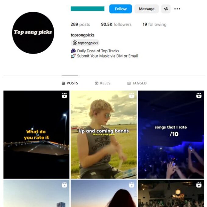 90K Music Songs Instagram Account for sale