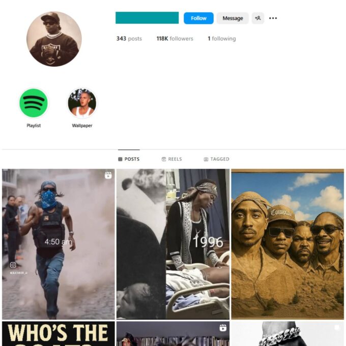 110K Old School Hip-Hop / Rap Music Instagram Account for Sale
