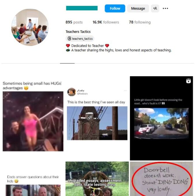 16K Teacher School Memes Instagram Account for sale