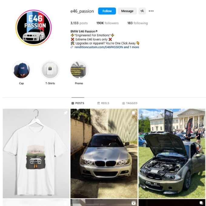 190K BMW E46 Car Instagram Account for Sale