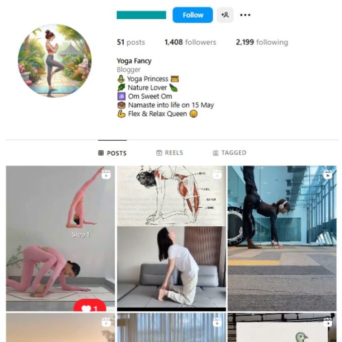 1K Fitness Yoga Instagram Account for sale