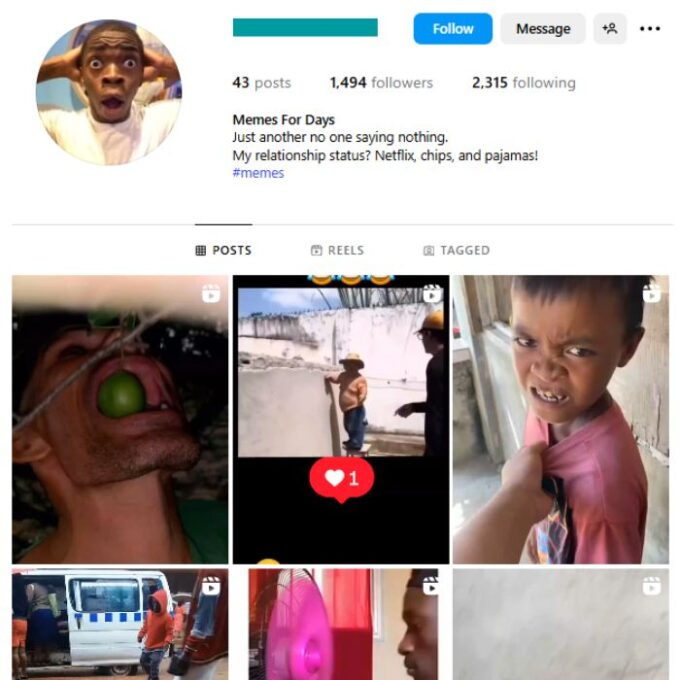 1K Funny Videos Memes Instagram Account for sale