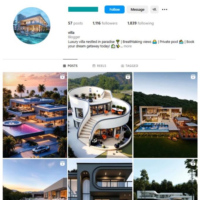 1K Luxury Mansions Instagram Account for sale