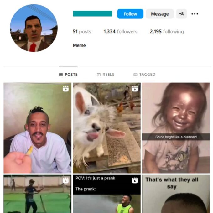 1K Memes Humor Instagram Account for sale