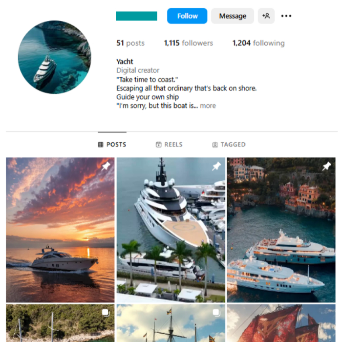 1K Millionaire Yacht Instagram Account for sale