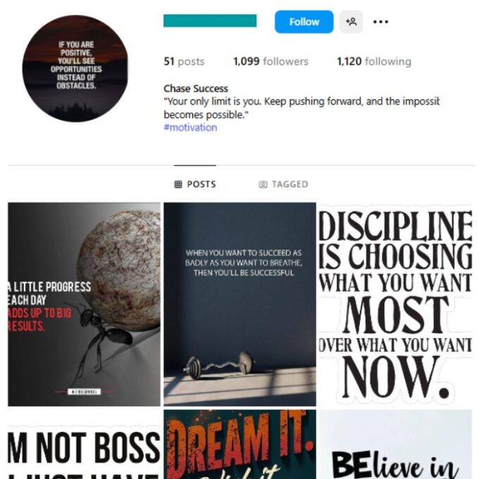1K Success Discipline Instagram Account for sale