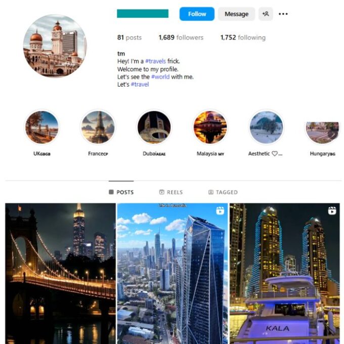 1K Travel Explore Instagram Account for sale