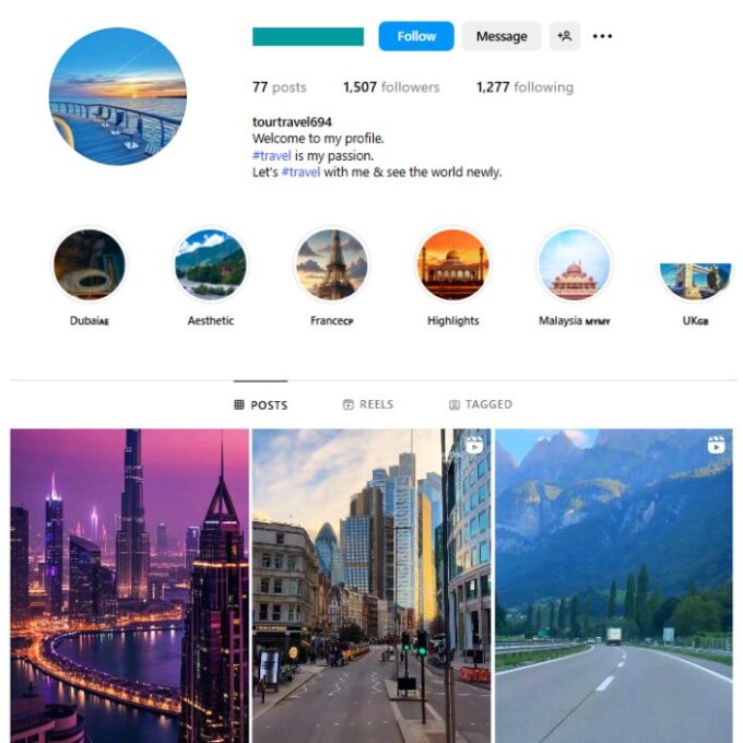 1K Travel Modern Cities Instagram Account for sale