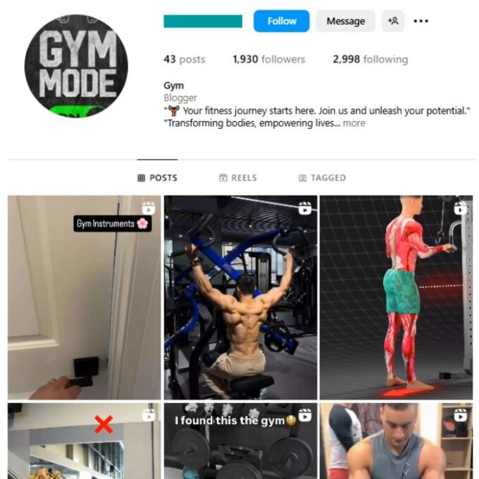1K Workout Bodybuilding Instagram Account for sale