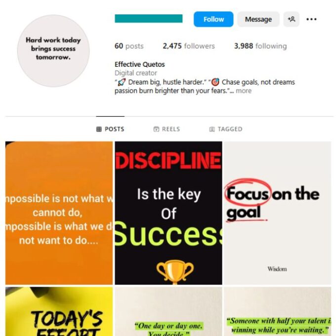 2K Motivation Mindset Instagram Account for sale