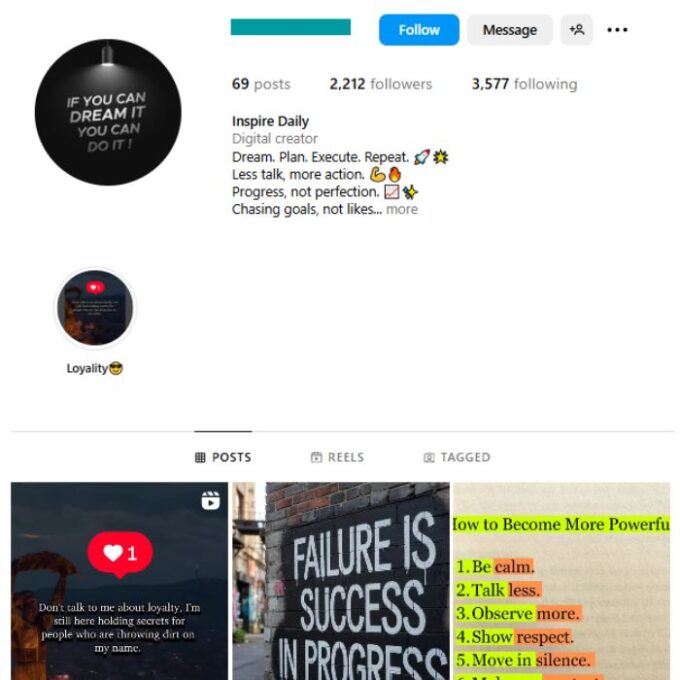 2K Motivational Quotes Instagram Account for sale