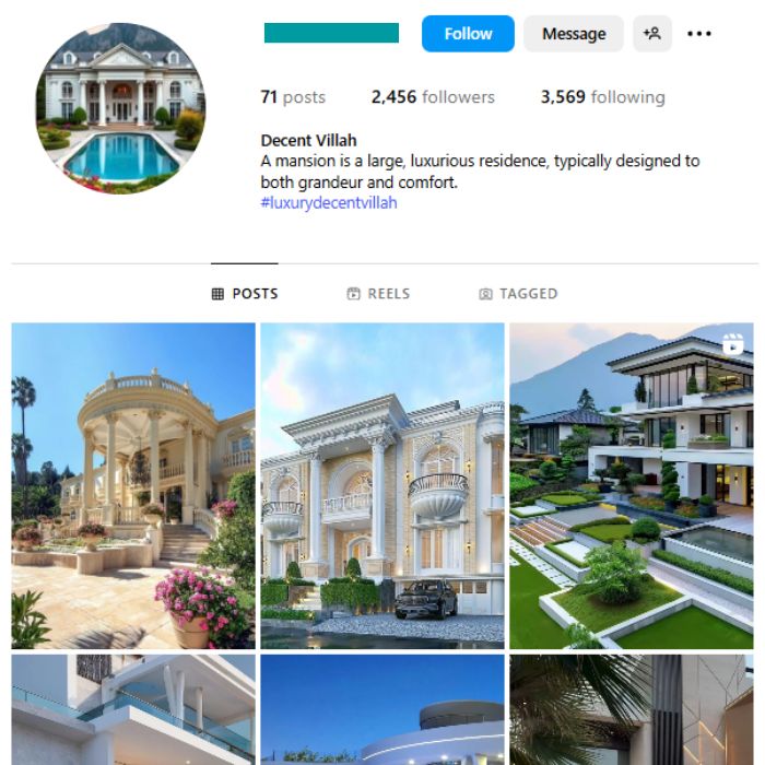 2K Real Estate Mansions Instagram Account for sale