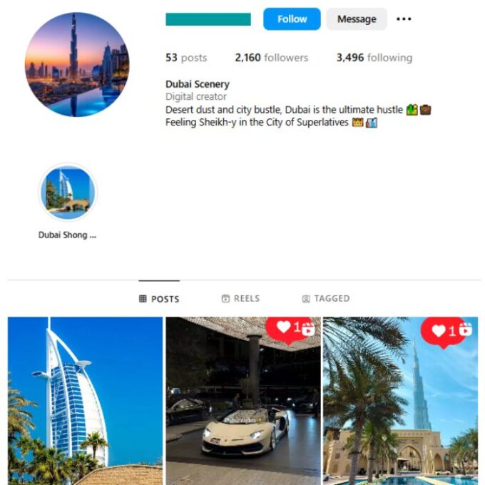 2K Travel Dubai Instagram Account for sale