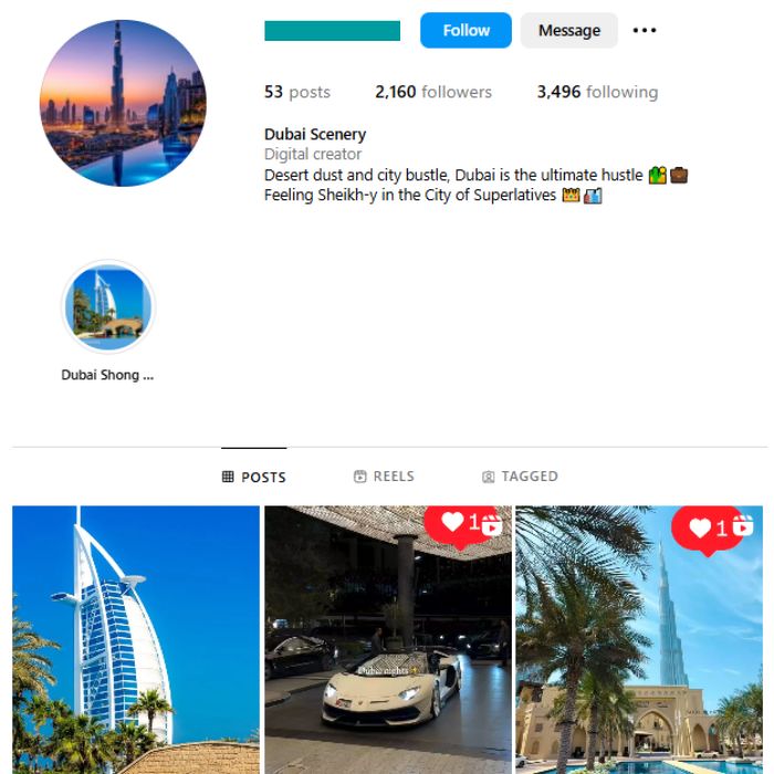 2K Travel Dubai Instagram Account for sale