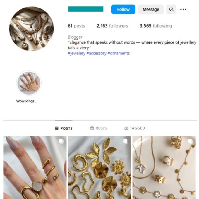2K Women's Jewelry Instagram Account for sale