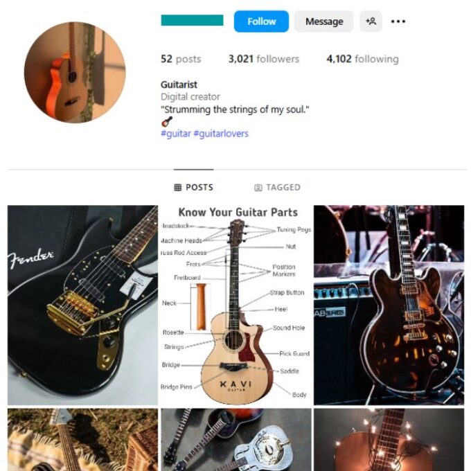 3K Guitars Music Instagram Account for sale