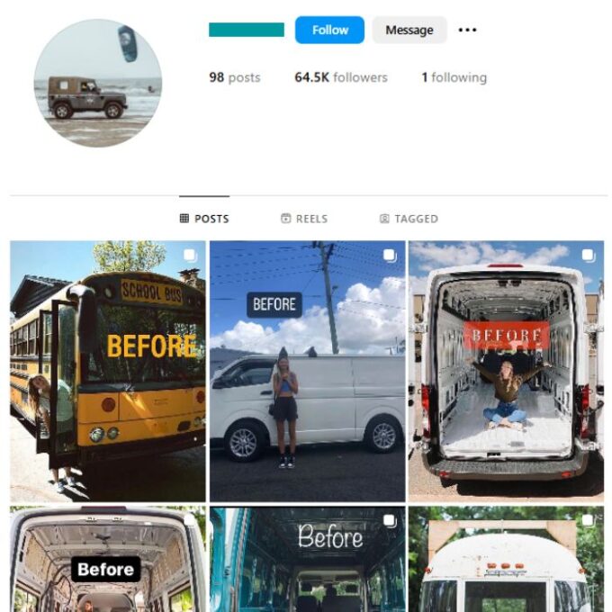 60K Camper Van Transformation Instagram Account for sale