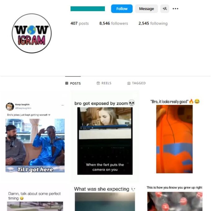 8K Funny Videos Humor Instagram Account for sale