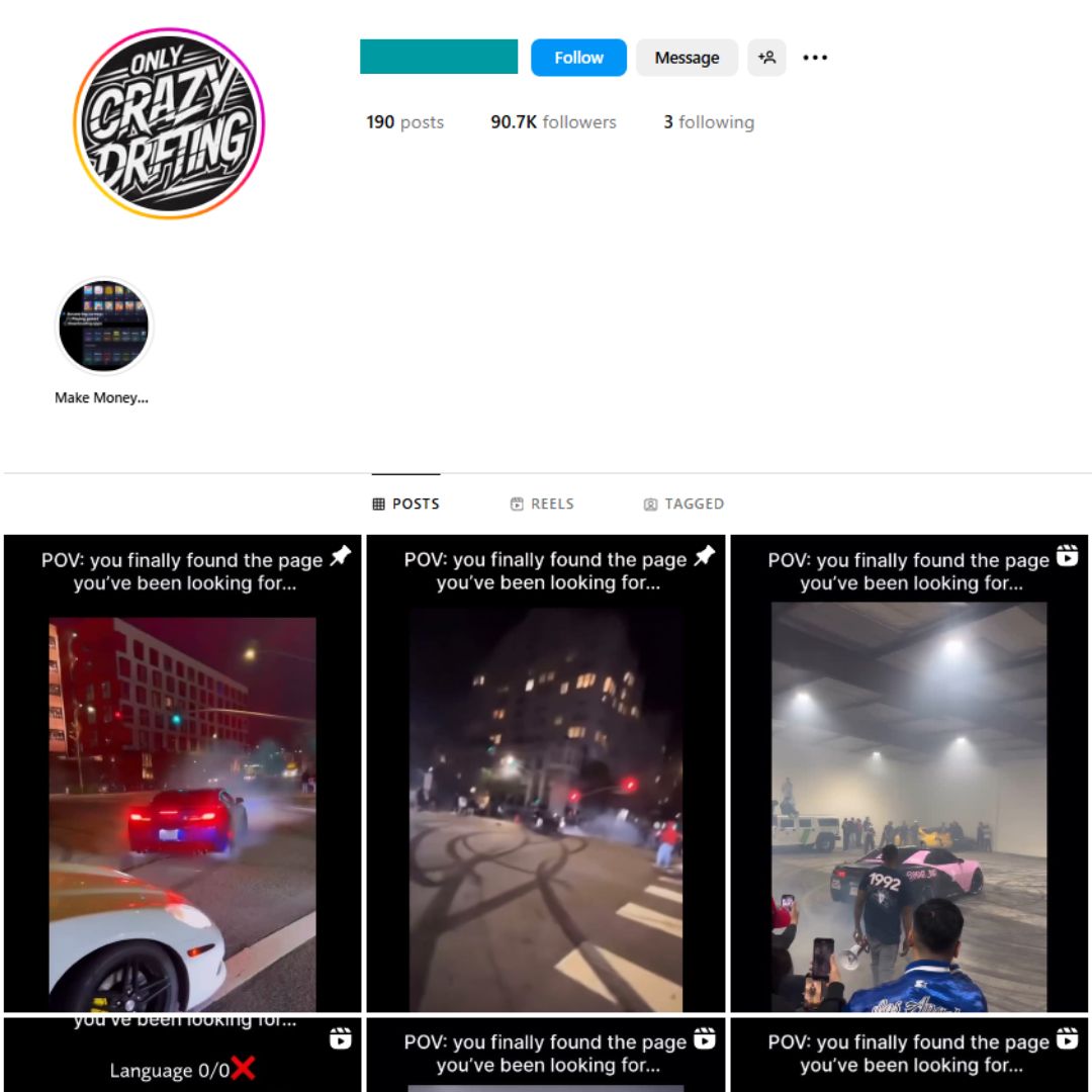 90K Drift Cars Instagram Account for Sale