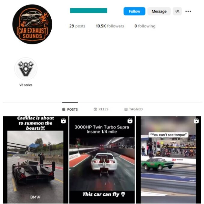 10K Fast Cars Instagram Account for sale