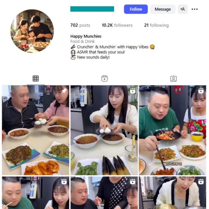 10K Food ASMR Instagram Account for sale