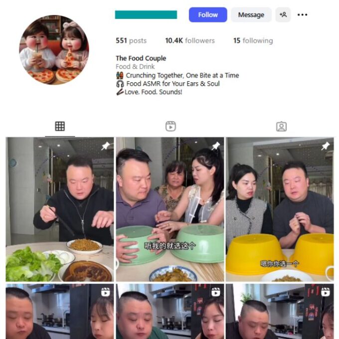 10K Food Mukbang Couple Instagram Account for sale