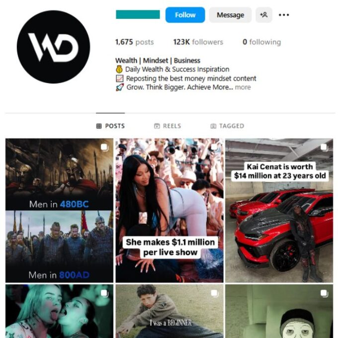120K Wealth Business Motivation Instagram Account for sale