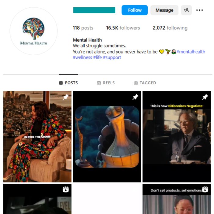 16K Mental Health Wellness Instagram Account for sale