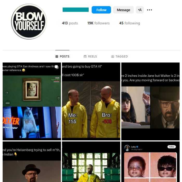 19K Memes Humor Hollywood Instagram Account for sale